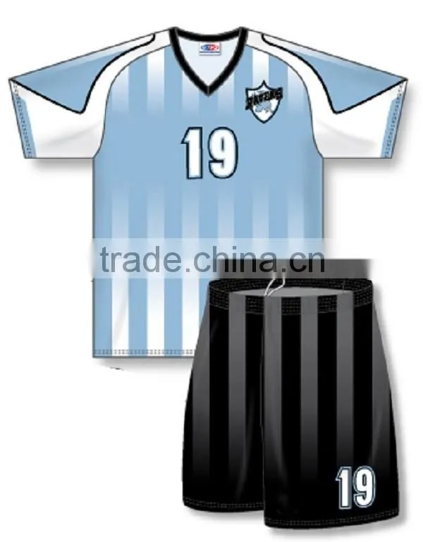 sublimation blue striped soccer jersey set