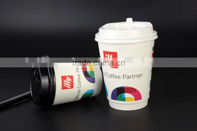High quality oem logo printed disposable paper coffee cup with lid