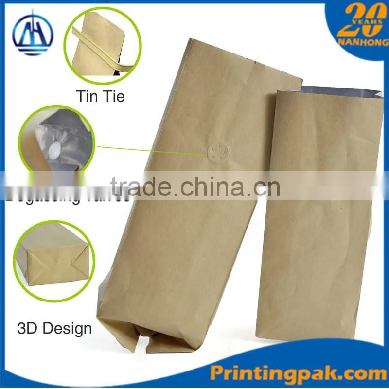 PE Laminated food grade side gusset brown paper kraft paper bag with window