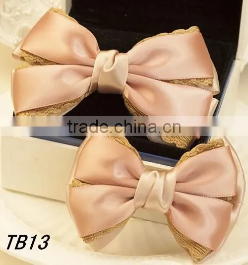 Satin Ribbon & Lace Material Made In China Fancy Hair Clips Girls Hair Bows