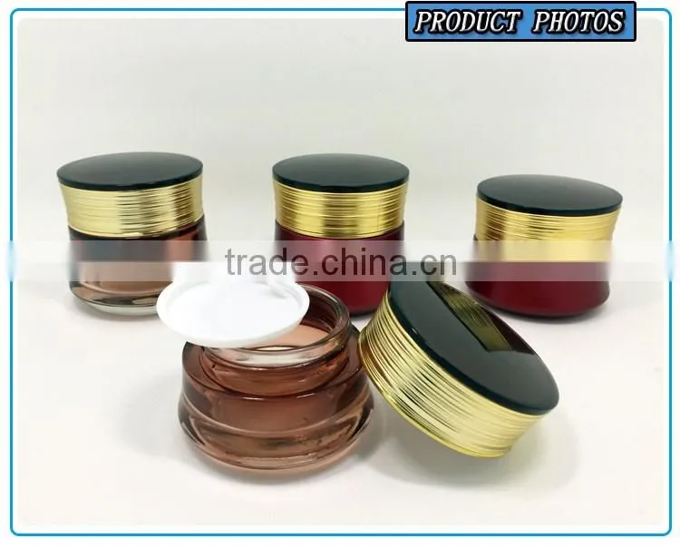 High quanlity red colored cosmetic glass bottles and cosmetic glass jars