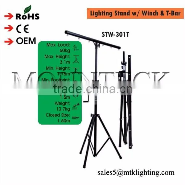 3m Professional Steel hanging industrial light speaker stand with T-bar/ active air cushion heavy duty studio Light Stand