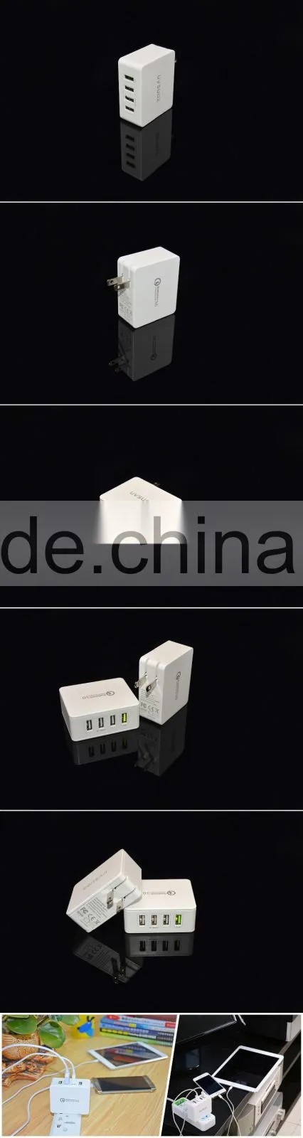 RoHS FCC Qualcomm Approved 4 port QC3.0 quick usb charger with US plug,ODM/OEM quick deliver power sockets