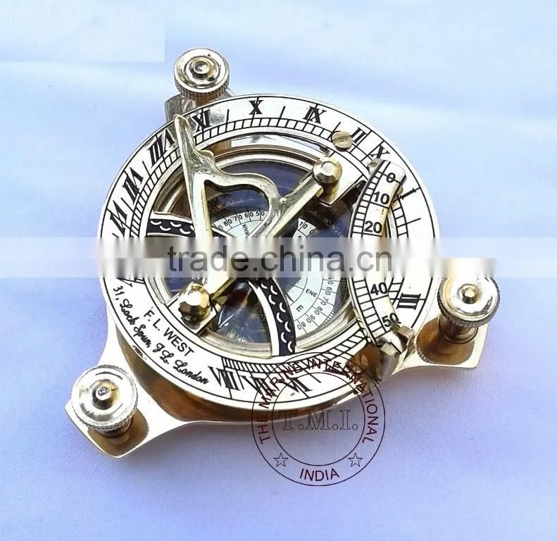 SUNDIAL COMPASS - BRASS SUN DIAL COMPASS - NAUTICAL VINTAGE 3" SUNDIAL - MARINE GIFT