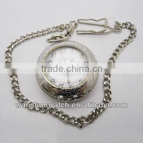 latest trend design steel chain silver color japan movt quartz pocket watch