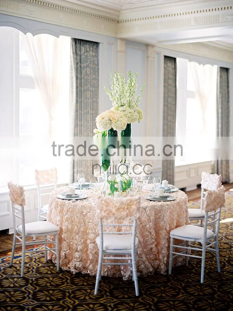 Satin rosette round table cloth for wedding