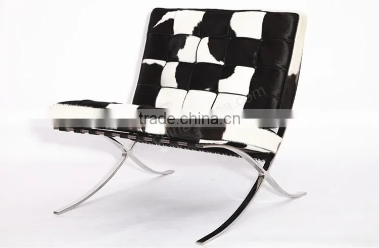 Natural pony leather Barcelona chair in cowhide leather