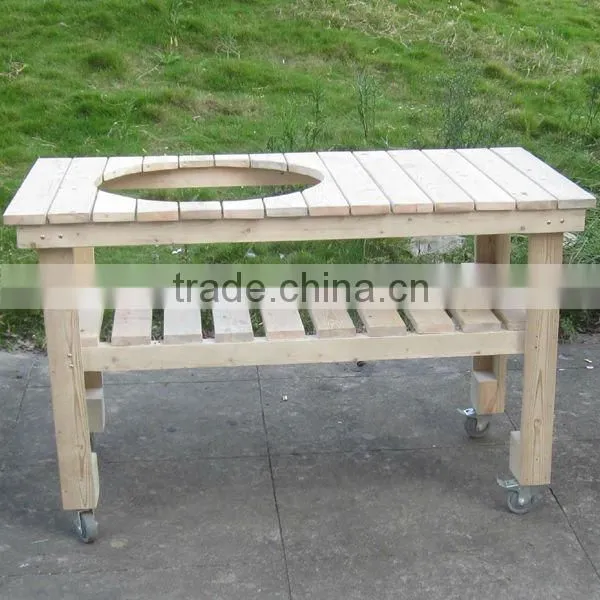 Wooden table cart for built-in bbq