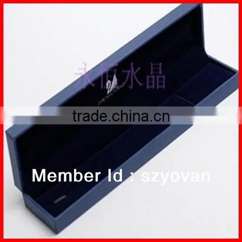 luxury elegant black plastic jewelry box with silver logo and velvet insert