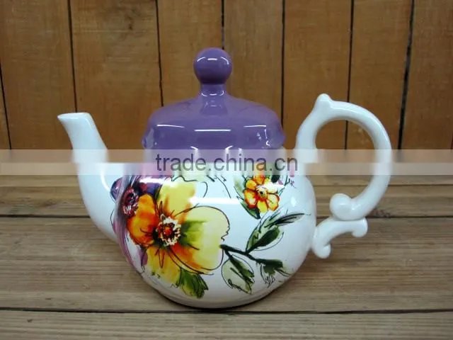 Cute 6 Ceramic Tea Coffee Cups with Purple Ceramic Tray Set for Home/ Office