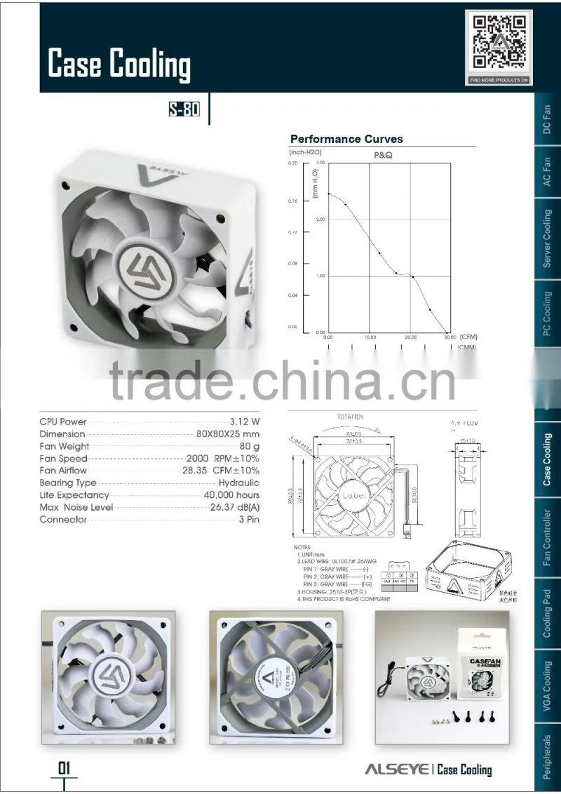 Alseye CA0402 manufacturer 12v silent system fan 8025