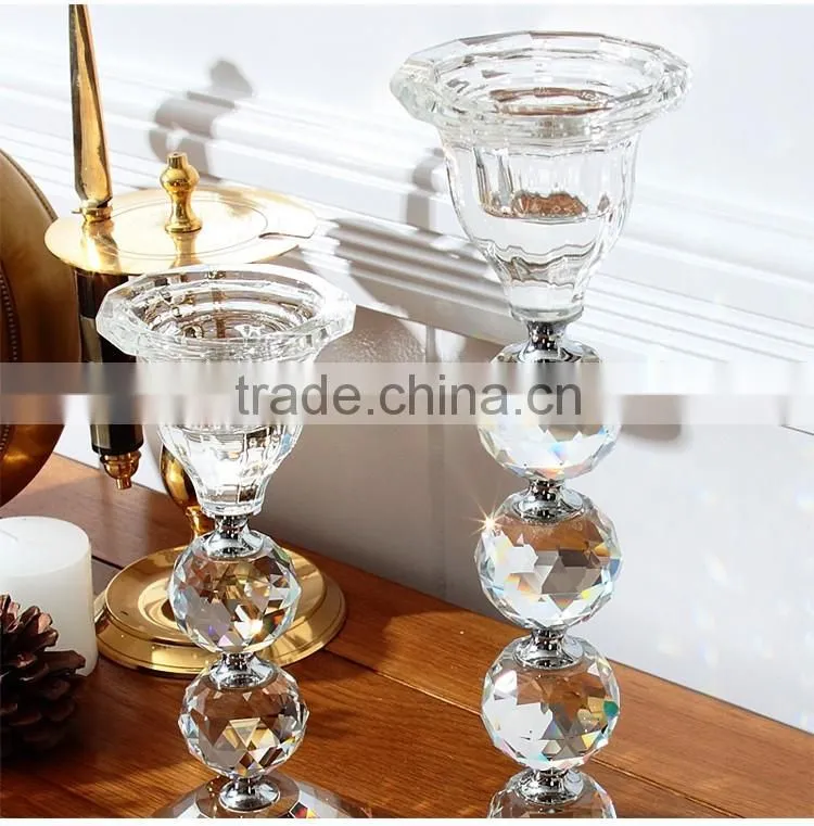 Yiwu Market Crystal Glass Candlestick Holder With ball poles stand R-3020
