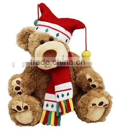 25cm lovely christmas plush soft teddy bear with hat and scarf