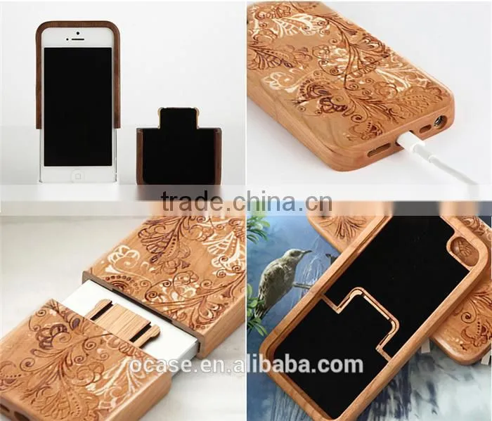 Graceful Flower Wood Engraving Case Protective Case for Iphone 5/5s/6/6s