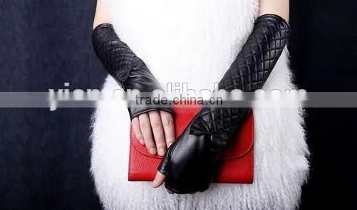 Stylish Black Long Grid Gloves 2016 Hot Fashion Long Grid Gloves
