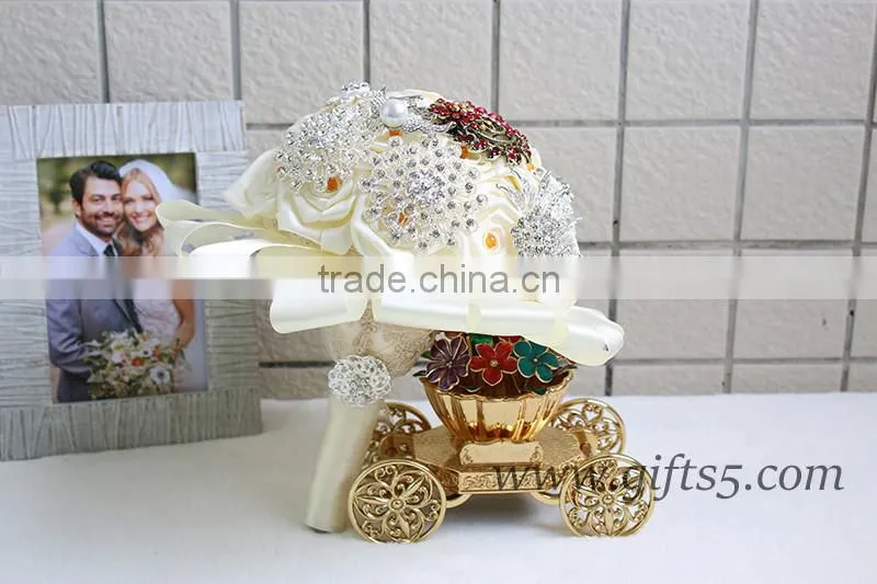 Amazing Wedding Bouquet with Rhinestones Beadings Pearls and Glaring Jewels Satin Ribbon Bow Knot