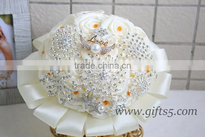 Wedding Bouquet Purple Pink White Roses Bridal Bouquet with Pearls