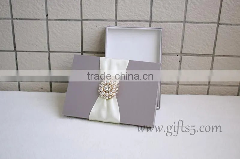 Elegant grey Wedding Invitation Card Box with brooch