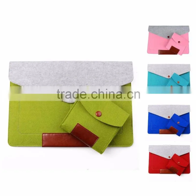2016 new hot selling wool felt+ PU laptop sleeve bags with mouse bag for apple Macbook air pro , pro retina 11" 13.3" 15.4"