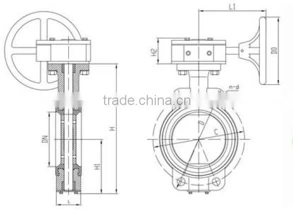 Worm Wheel Wafer-Type Midline Butterfly Valve dn100