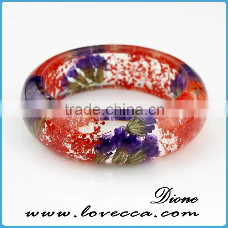 2016 fashion design hot sell real dried flower clear resin bangle