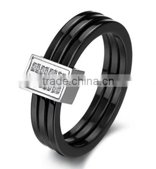 New Women's White Ceramic Wedding Band Ring Sets with Diamond Inlay