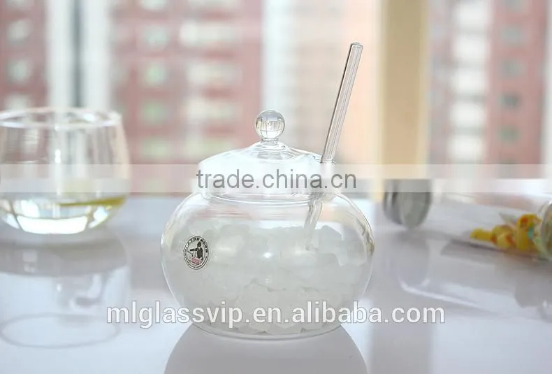 Clear glass multi-purpose glass storage bottle storage jar with spoon lid 350ml QM025