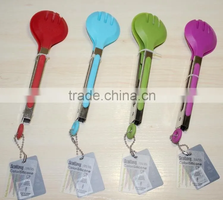 BBQ tongs wholesale bbq grill tongs rose round stainless steel +nylon tongs NL83