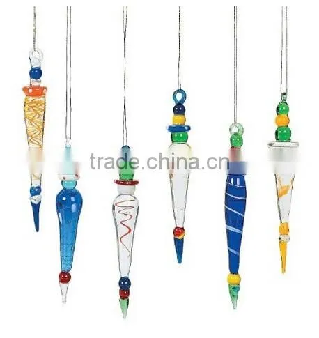 4 Murano Blown Glass Hand Made Christmas Tree Ornaments Hard Candy Shapes