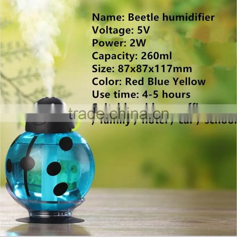 260ml Beatles Ultrasonic Humidifier USB Car Humidifier Mini Aroma Essential Oil Diffuser Air Aromatherapy Mist Maker Home Office