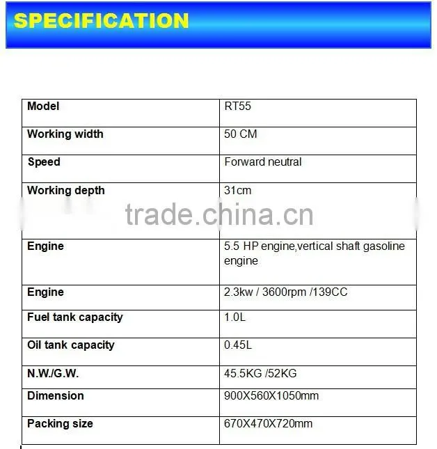 Tiller with 5.5Hp gasoline engine/strong practical cheap citivator