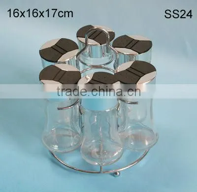 6pcs/set clear pepper and salt glass spice jar set with metal frame