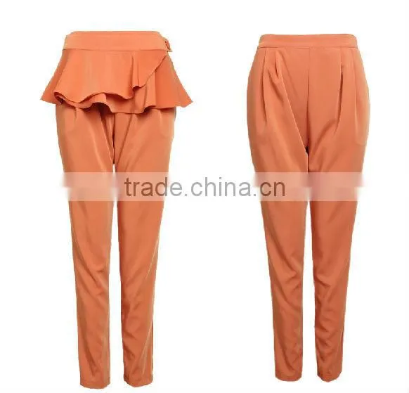 removable ruffle peplum harem trousers in orange color for young lady