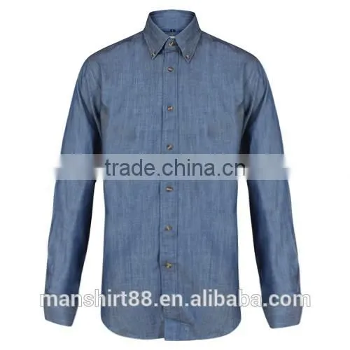 light blue /navy blue button downs slim fit denim men shirt