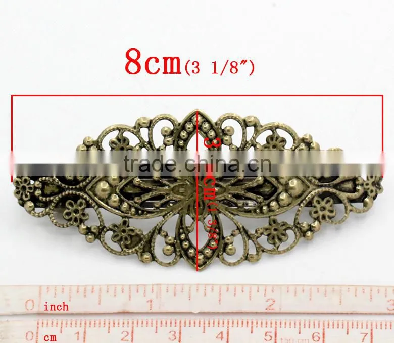 Woman Antique Bronze Flower French Hair Barrette Clips Accessories
