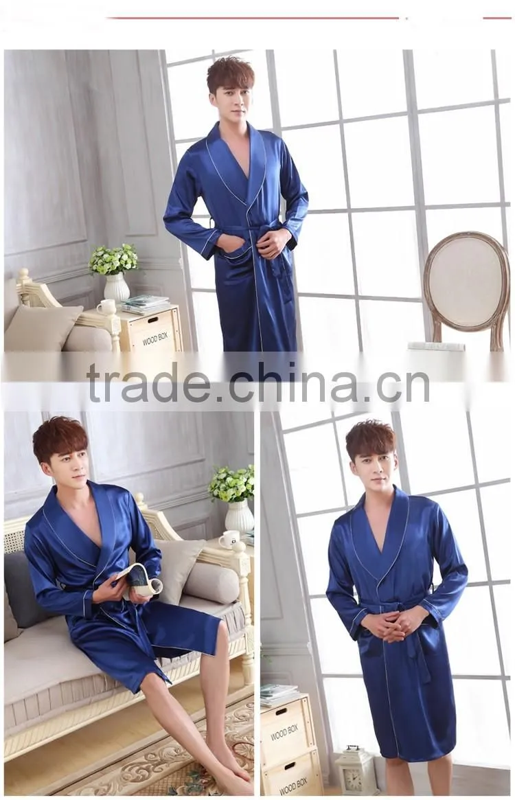 kimono silk robe satin men night robe pocket long belt white