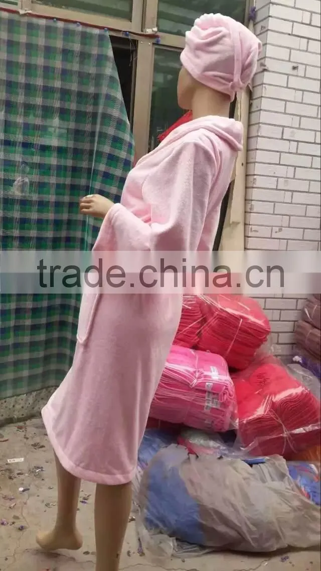 gaoyang factory cheap microfiber bath robe with hair-drying cap