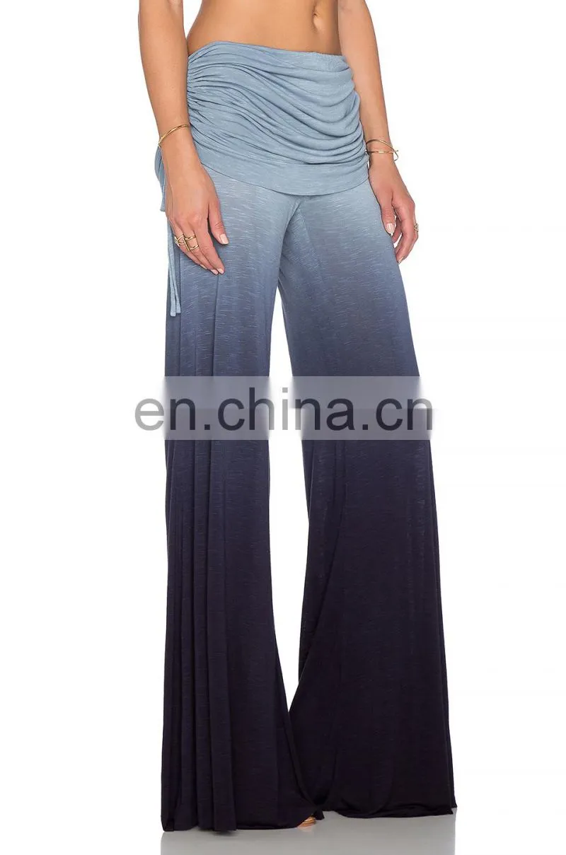 Women Fashion Folding High Waist Elastic Band Pants Tie