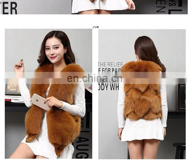 2017 New Fashion Sleeveless Outerwear Real Fox Fur Vest for Women