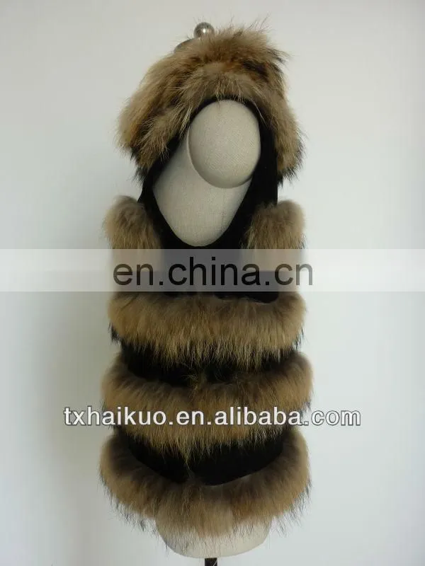 2014 real leather fur vest with natural raccoon fur around body as trimming