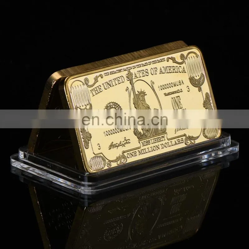 WR One Million 24k Bill Note Gold Bar Quality 999.9 Gold Banknote Metal Bars with Plastic Case for Souvenir Gifts