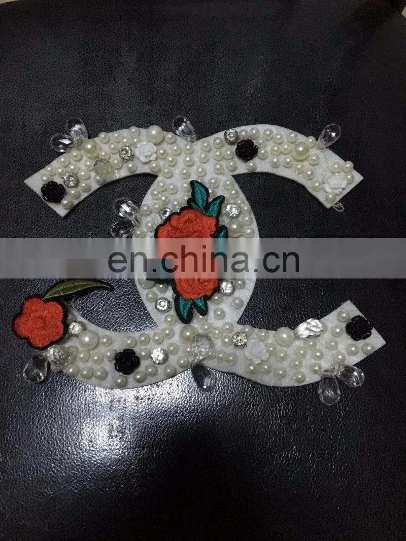 Luxury Letter Flower Sequin Beaded Patches Embroidery Flower Bead Applique Patch