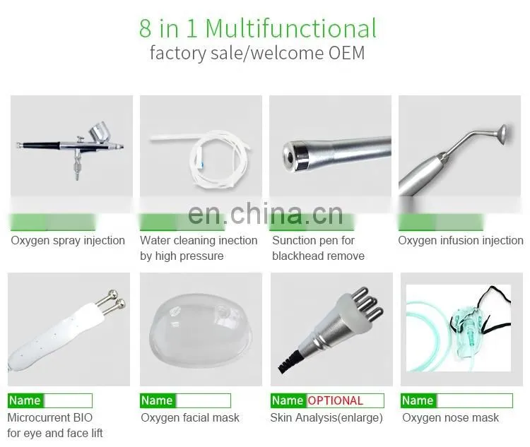 8 in 1 Water Oxygen Jet Facial Hyperbaric oxygen facial machine BIO mask with skin analyzer