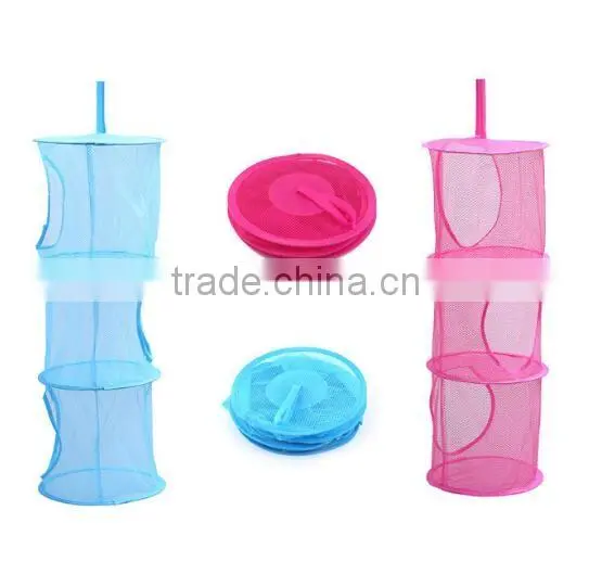 Hanging Mesh Space Saver Bags Organizer 3 Compartments Toy Storage Basket for Kids Room Organization Mesh Hanging Bag