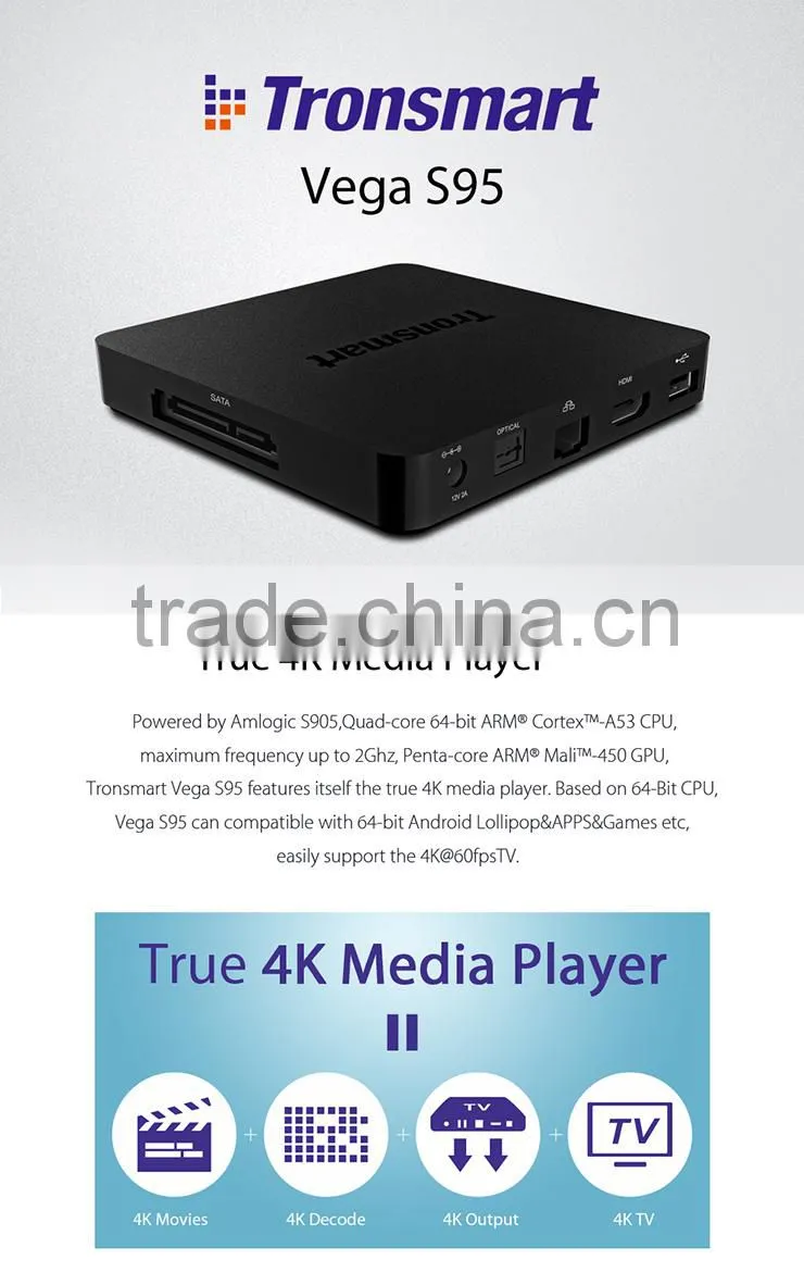 Tronsmart Vega S95 Telos , True 4K Media Player , Built-in Android 5.1 Lollipop OS Feature 2GB DDR3 RAM, and 16GB eMMC Flash