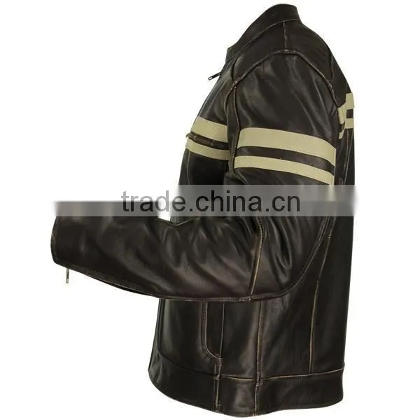 Mens Armored Black vintage racing leather jacket
