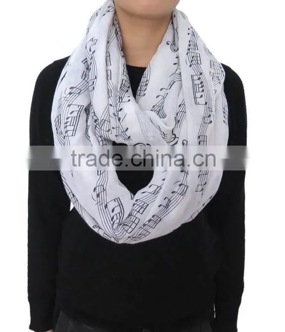 Music Note Printed Fashion Ladies Polyester Circular Scarf Neck Warmer