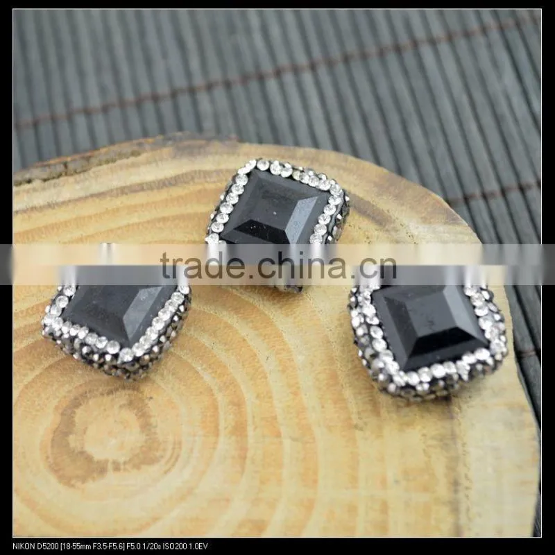 LFD-0063B Wholesale 18*19MM Druzy Black Stone Square Shape Pave Rhinestone Connectors Beads Jewelry Finding For Bracelet