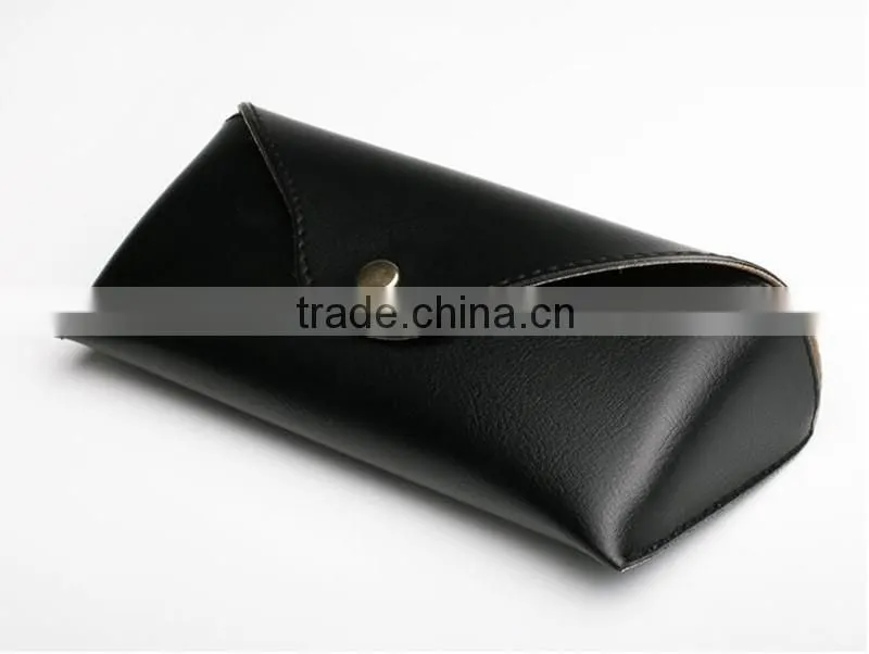Black genuine leather eyeglass case for travel