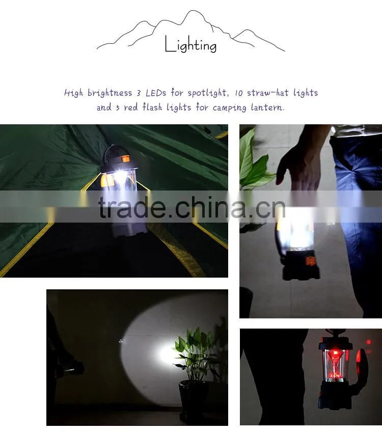 Outdoor USB 4 In 1 Rechargeable LED Spotlight Crank Camping Lantern with mobile charge